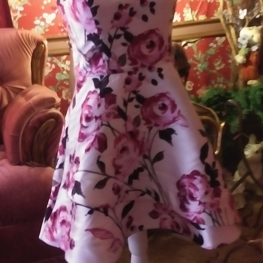 pink dress with printed roses